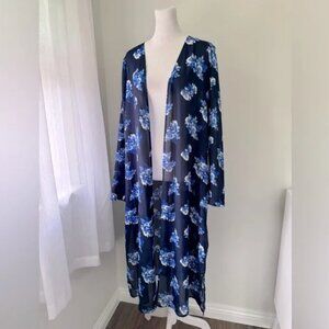 Blue Floral Lightweight Duster Cardigan